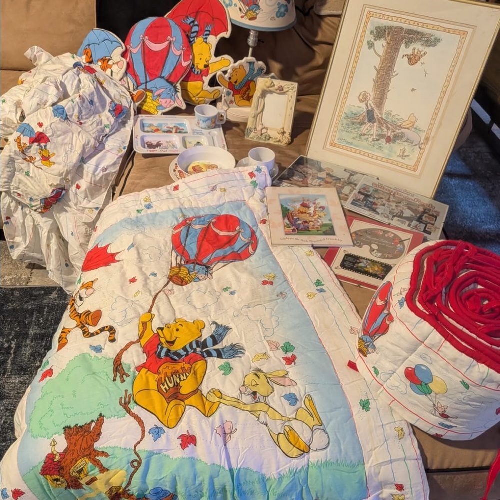 Reserved! Winnie the Pooh Kids Quilt Set - White with Red and Blue Accents